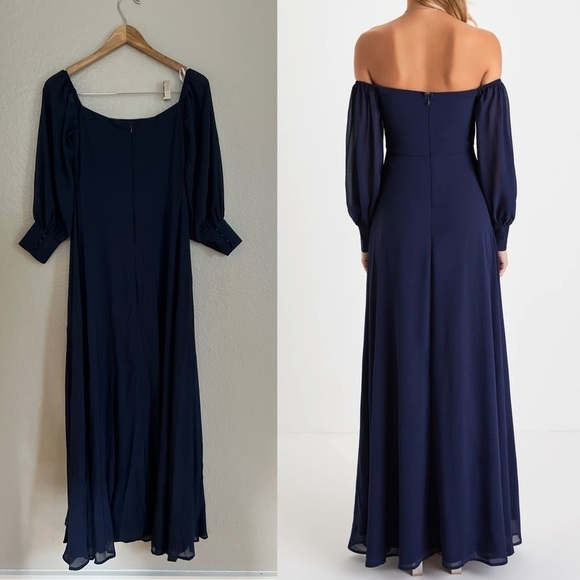 NWT Feel the Romance Navy Blue Off-the-Shoulder Maxi Dress - Picture 3 of 9